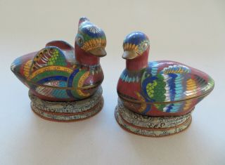 Old Chinese Cloisonne Ducks With Cloth Stands - - - - - - - - - - - - - -