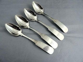 4 Antique Coin Silver Teaspoons By Henry L Dole Of Hallowell & Cumberland Maine
