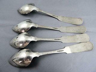 4 Antique Coin Silver Teaspoons by Henry L Dole of Hallowell & Cumberland Maine 3