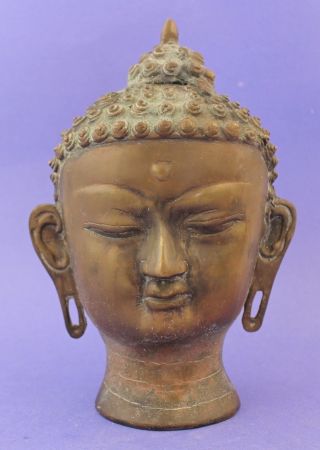 Vintage Cast Bronze Signed Philco Peaceful India Buddha Head Bust Sculpture
