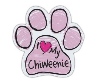 Pink Scribble Paws: I Love My Chiweenie | Dog Paw Shaped Car Magnets