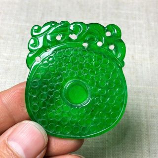 Chinese Rare Collectible Green Jadeite Jade Carve Dragon Design Handwork Pendant