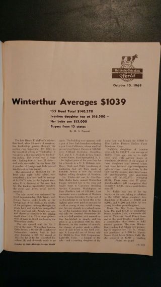 HOLSTEIN WORLD 1969 WINTERTHUR FARMS DISPERSAL,  ROMANDALE,  MAJOR SHOWS 2