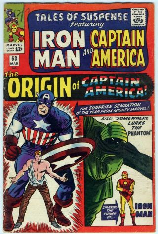 Tales Of Suspense 63 Marvel Comics Silver Age Origin Captain America Vg,  4.  5