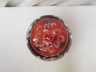 VINTAGE FLOWER FROG AND RED FOOTED BOWL WITH FLORAL SILVER OVERLAY,  STUNNING 3