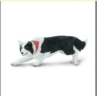 Border Collie Dog Figurine Black White Red Bandana Pet Safari Ltd Toy Animal