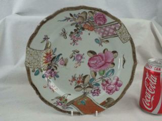 18th C Chinese Porcelain Famille Rose Floral Insects Shaped Plate