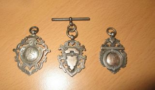 3 X Antique/vintage Silver & Gold Hallmarked Pocket Watch Chain Fob/fobs