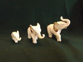 Vintage set of 3 Elephants,  White Porcelain with Gold Accents.  Made in Japan 4