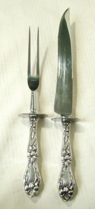 Frank M Whiting Sterling Silver Handle Carving Set Lily Pattern