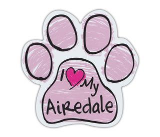 Pink Scribble Paws: I Love My Airedale Terrier | Dog Paw Shaped Car Magnets