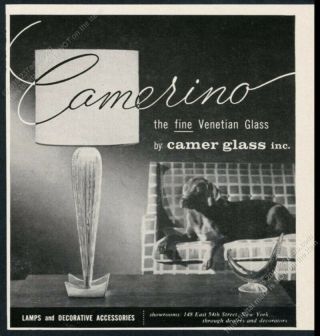 1958 Weimaraner Dog Photo Camerino Venetian Glass Lamp Camer Vintage Print Ad