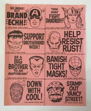 Marvel Comics Mmms 1967 Vintage Fan Club Eight Pink Swingin’ Stickers Sheet