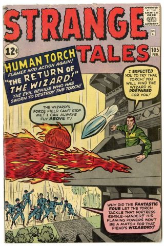 Strange Tales 105 Vg/fn 5.  0 Ow/white Pages Wizard Returns Torch Marvel 1963
