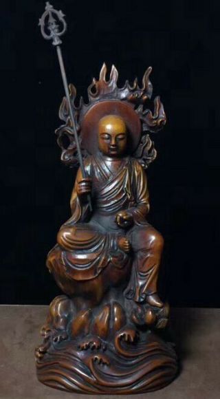 Collectable Old Handwork Boxwood Carve Delicate Meditate Pray Buddha Art Statue
