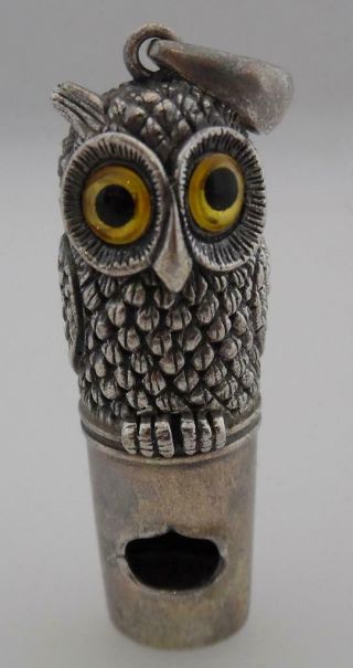 Vintage Sterling Silver Novelty Owl Whistle Whistle Pendant Teddy Bear Eyes (tt70