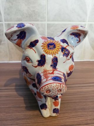 Antique Japanese Imari Arita Ware Large Porcelain Pig.  Signed To Base