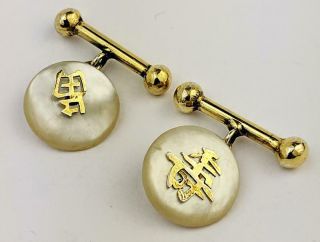 Chinese Vintage Silver Gilt Mother Of Pearl Cufflinks 20th Century