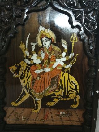 Wall Hanging Panel Hindu Goddess Durga Kali Devi Wooden Statue Sculpture Gift Ra