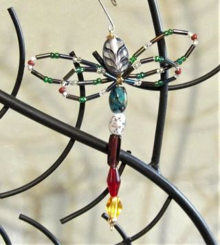 Handcrafted Glass Beaded Dragonfly Ornament Hanging Sun Catcher Decoration