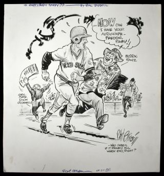 1975 Fred Lynn Signs Red Sox Contract Cartoon Art By Phil Bissell