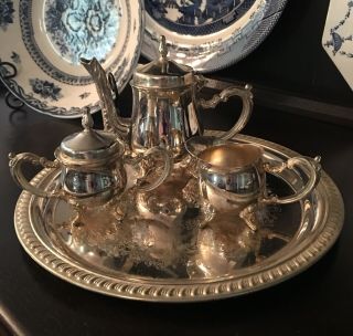 Vintage Godinger Silver Plate 4 Piece Small Tea Set,  Child Sized,  5 Inch Pot