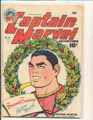 Captain Marvel Adventures 42 Christmas Cover G/vg Cond Piece Out Top Right Cvr