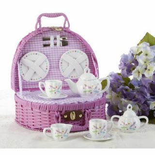 Delton Large Porcelain Tea Set With Basket,  Dragonfly
