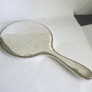 Vintage Silver Hand Mirror Plain Polished Silver Bead Edge Hm 1920 9.  5 Inche