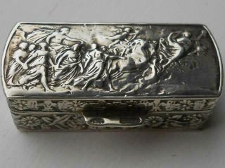 Quality Antique Silver Continental Snuff Pill Box Classical Scene C1920