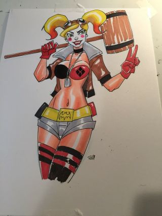 Bombshell Harley Quinn (9 " X12 ") Comic Art By Rell