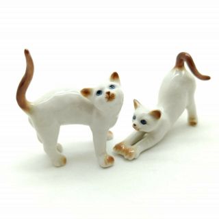 2 Cat Kitten Ceramic Figurine Animal Statue Stretching Cajoling - Cck061