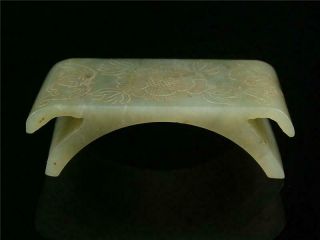 Fine Old Chinese Nephrite Spinach Green Jade Carve Brush Holder Statue Bat Lotus