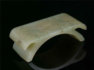 Fine Old Chinese Nephrite Spinach Green Jade Carve Brush Holder Statue bat lotus 3