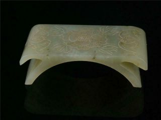 Fine Old Chinese Nephrite Spinach Green Jade Carve Brush Holder Statue bat lotus 4