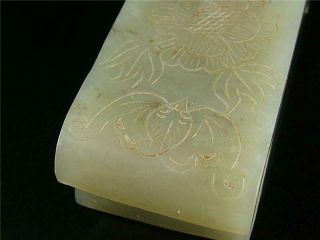 Fine Old Chinese Nephrite Spinach Green Jade Carve Brush Holder Statue bat lotus 8