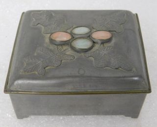 Antique Chinese Fine Etched Pewter Trinket Box W Stones Qing Dynasty Paktong