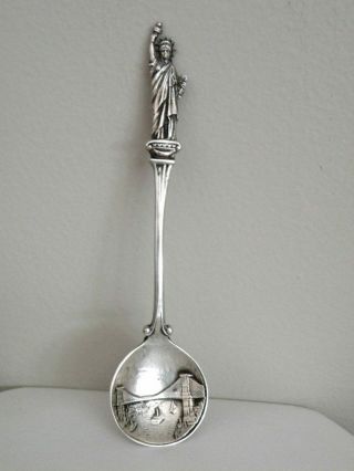Early Gorham Statue Of Liberty Brooklyn Bridge Sterling Souvenir Spoon