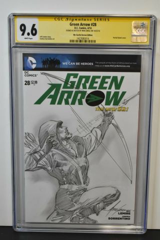 Green Arrow 28 (2014) Cgc Graded 9.  6 Sketch Signature Series Mike Grell