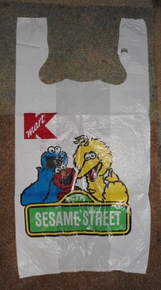 Kmart Sesame Street 1990s Plastic Shopping Bag Big Bird Cookie Monster Elmo