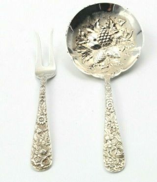 Set Of 2 S.  Kirk & Son Sterling Silver Olive Fork And Spoon 5747