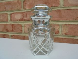 Antique Vintage Sterling Silver Overlay Glass Apothecary Style Bottle Jar Hexag