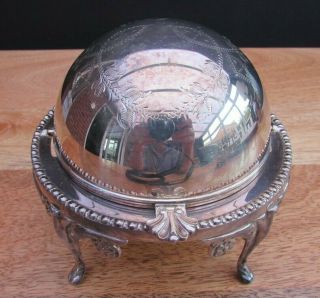 Vintage Silver Plated Roll Top Caviar Butter Dish & Glass Liner Made In England
