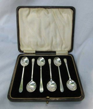 Vintage Boxed Set Of 6 Victorian English Sterling Silver Demitasse Spoons 1927