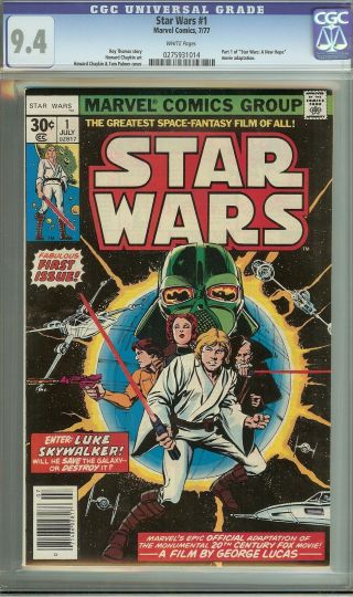 Star Wars 1 Cgc 9.  4 Marvel Key 1st Adaptation Of Movies White Pages