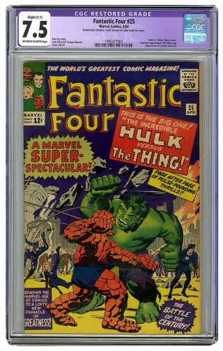 Fantastic Four 25 Cgc 7.  5 Hi Grade Marvel Comic Key Hulk Vs Thing Avengers App