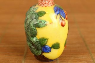 Antique chinese old porcelain hand painting snake statue snuff bottle decoration 3