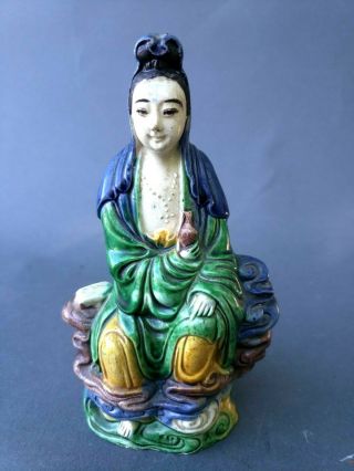 Antique Chinese Porcelain Glazed Figure Of Quan Yin
