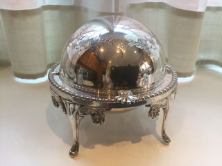 Vintage Silver Plated And Glass Roll Top Butter/ Caviar Dish