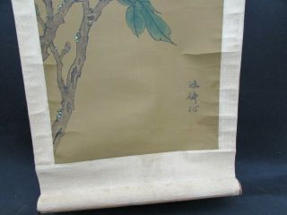 Antique Chinese Scroll Painting On Silk Depicting Bird On Branch & Flowers 3